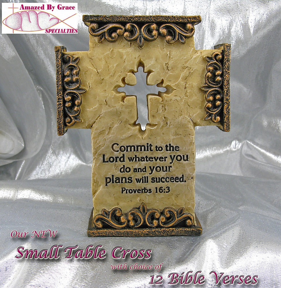 Small TABLE CROSS with YOUR CHOICE of BIBLE QUOTES! – NEW!