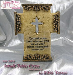 Small TABLE CROSS with YOUR CHOICE of BIBLE QUOTES! – NEW!