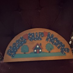 Wood Arch Wall Plaque «God Bless Our Home» Hand Painted Hearts House & Trees