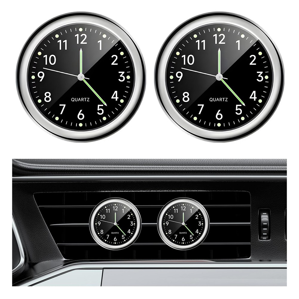 2PCS Stick on Dashboard Car Clock, Mini Luminous Automotive Vent Clip Quartz …