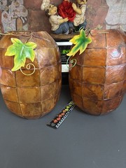 Set Of 4 Capiz Type Material Pumpkins, 2 Sizes. See Pictures For Measurements