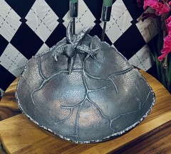 Large Sculptural Coastal Pewter Bowl| Silver-toned Centerpiece| Irregular Rim