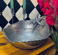 Large Sculptural Coastal Pewter Bowl| Silver-toned Centerpiece| Irregular Rim