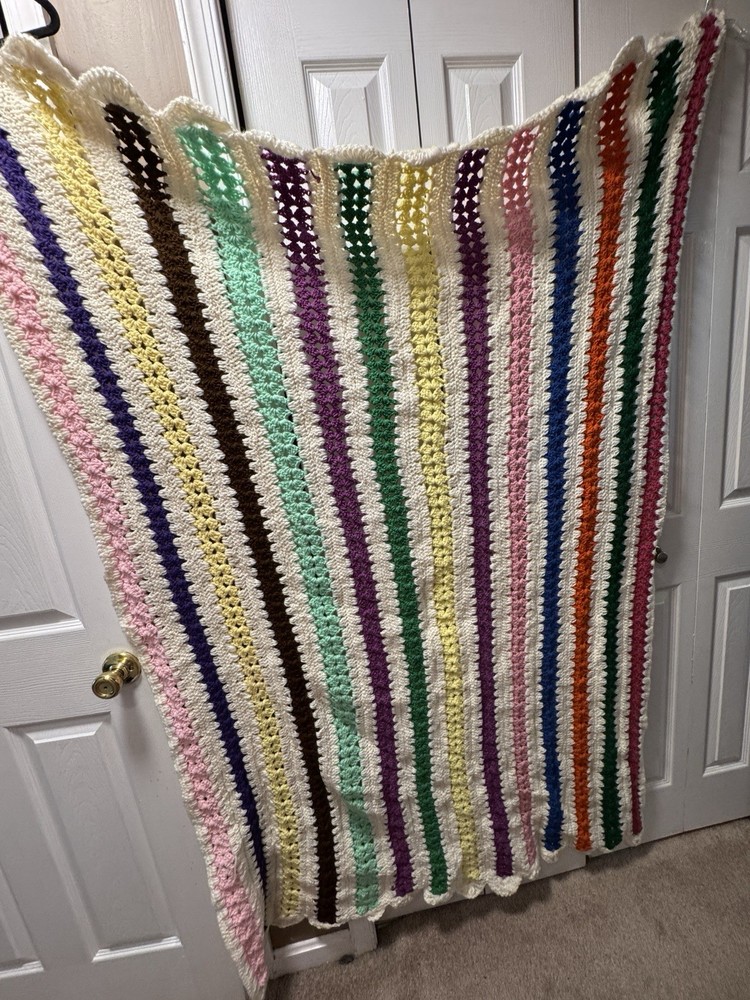 Handmade Crocheted Throw Blanket Multi Colors