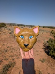 vintage paper mache cat mask Folk Art Halloween Wall Decor