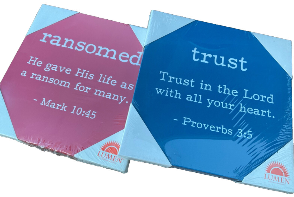 2 Bible Verse Wall Plaque Wooden Canvas TRUST and RANSOMED