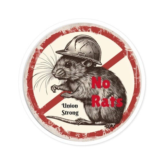 Construction, Hard Hat, Union, no rats, Funny Vinyl Die Cut Sticker