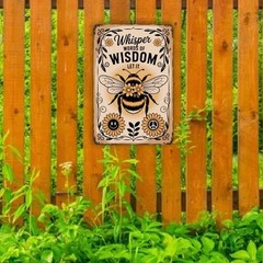 Whisper Words Of Wisdom Tin Metal Signs– Vintage Bumblebee Wall Art With Sunflow