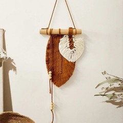 Small Macrame Wall Hanging Boho Woven Leaf Macrame Tapestry Wall Art for Bedroo