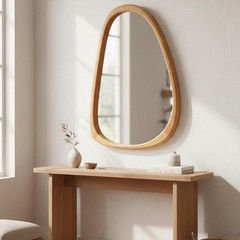 36″x 24″ Asymmetrical Wall Solid Wood Frame Mirror for Bedroom/Living Room