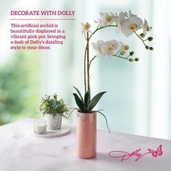 White Artificial Orchid in Pink Ceramic Pot, 9.8×5.5×24 Inch
