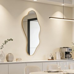 Irregular Wall Mirror, 47″x22″ Gold Asymmetrical Mirror with Metal Frame, Mod…
