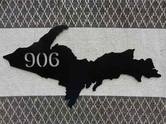 Upper Peninsula Michigan 906 Outline Plasma Cut Metal Wall Art 16″ W Black