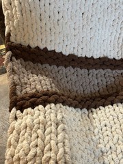 Chunky Knit Textured Striped Sofa Throw Blanket, Beige & Brown Rectangle