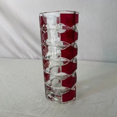 Red Geometric Glass Vase Modernist Decor Table Centerpiece 9 Inches Tall