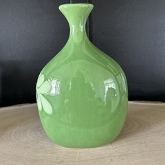Crate & Barrel Brin Vase Ceramic Green Floral MCM Style 8.5 “ x 6” MINT cond.