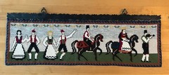 Norwegian Hand Embroidered Tvistsom Folk Art Tapestry 36in With Iron Hanger
