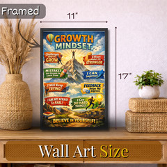 Growth Mindset Wall Art Motivational Poster Framed 11×17 Ready to Hang Gift