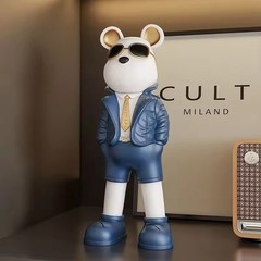Modern Cool Bear Statue Urban Street Art Figurine with Sunglasses Bear Sculpture
