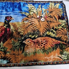 VTG Velvet Tapestry Rug Wall Hanging Pheasant Forest Cabin Hunting Lodge Lebanon