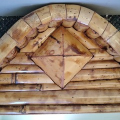 Burnt Split Bamboo Wall Mirror Pediment Top Boho 32×25 Tiki 60s Unique Large