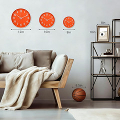 Wall Clock 12 Inch Orange Modern Simple Quartz Decorative Clock Non-Ticking Sile