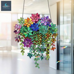 Succulent Suncatcher, Acrylic Style Window Hanging, Rainbow Botanical Window