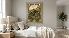 Cottagecore Hobbit House Poster Vintage Art Nouveau Fantasy Shire Wall Decor