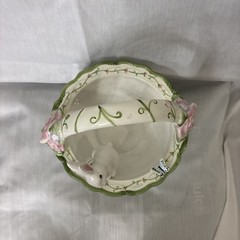 Springtime Ceramic Basket with Flowers, Butterfly & Bunny Figurine 9×10 EUC