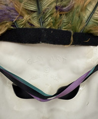 Vintage 1990’s Clay Art Purple Blue Ostrich Feathered Cat Wall Mask