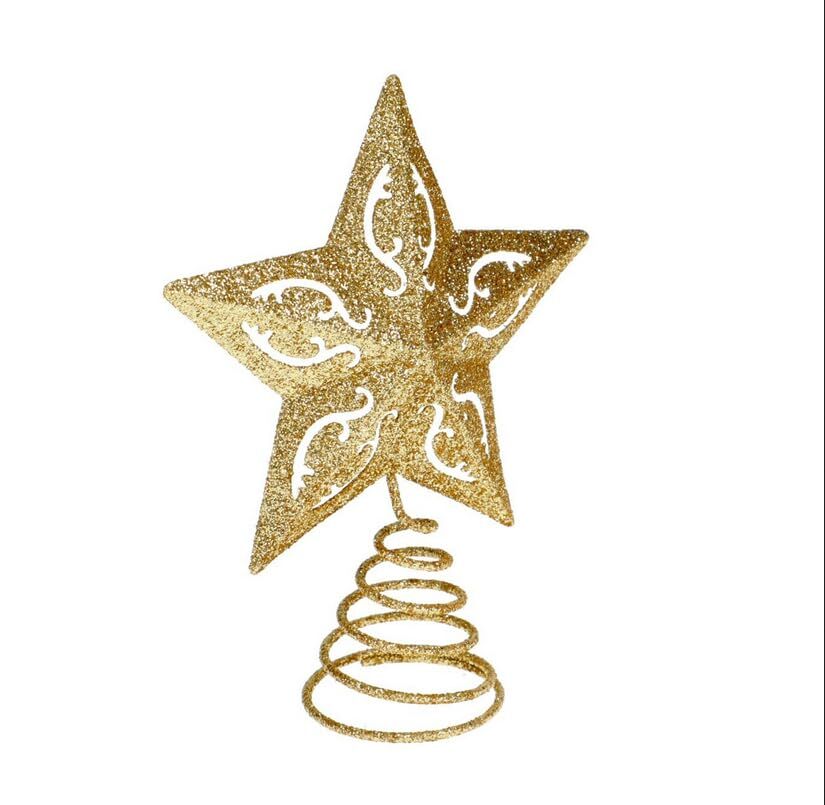 Gold Glittery Metal Designed Mini Star Tree Topper 4.75×3.75 Inches