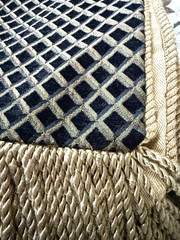 Custom Design Jacquard Trellis Black and Gold Throw Blanket Bullion Fringe Lined