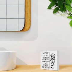 Funny Dog Bathroom Sign «Golden Retriever Will Be With You Shortly» Wood Block