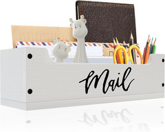White Wooden Mail Organizer Countertop – Mail Organizer Wall Mounted, Office Mai