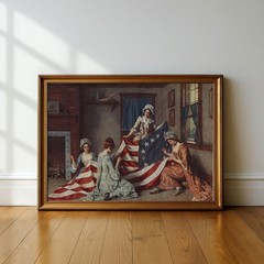 Betsy Ross Flag Poster, Antique USA Patriotic Wall Art, 4th of July Decor