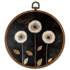 Vintage Dandelion Round Wall Art Decor – Rustic Retro Floral Botanical Wall A…