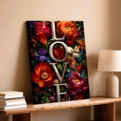 Wall Art Floral LOVE Letter Print Romantic Flower Butterfly Vertical Home Decor