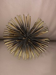 3 Gold/Black Starburst Metal Atomic MCM Style Sea Urchin Wall Hangings Decor