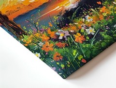 Wall Art Cross Sunset Landscape Canvas Print Colorful Floral Christian Decor