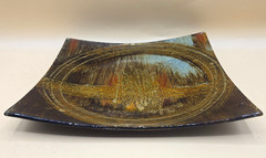 Decorative Fused Glass Square Glass Plate Gold, Brown w/Glitter High Gloss 9.5″