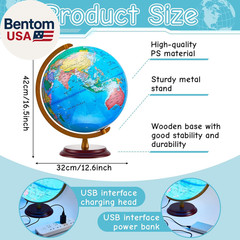 13» Illuminated World Globe for Adults 720°/360° Rotation Rewritable Light up G