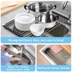 Seropy Roll Up Dish Drying Rack Over The Sink 17.5 x 11.8 in, Black