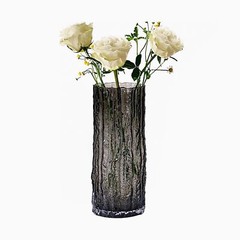 9.8 Inch Black Glass Vase, Glacier Glass Flower Vase, Boho Cylinder Ribbed Va…
