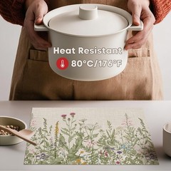 Wildflower Vinyl Placemats Set of 4, Washable Non-Slip Plastic PVC Table Mats