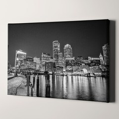 Boston Skyline Massachusetts Black and White City USA Canvas Wall Art Print