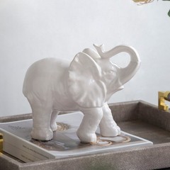 9 inch Home Decorative Trumpeting Elephant Accent Figurine White Dolomite Small