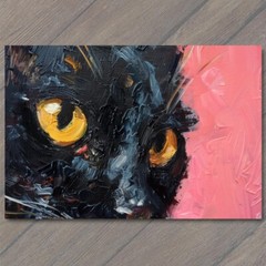 Art Print Black Cat Yellow Eyes Pink Pet Background Painting Cute Fun Feline