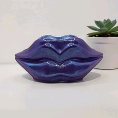 Handmade Cement Lips Planter Purple Cosmic Makeup Brush Holder Goth Decor