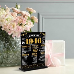 Black 80th Birthday Decorations for Women Man Back In 1946 Black Acrylic Sign…