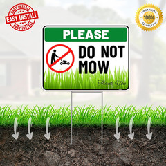 2PC Do Not Mow Sign with Stake 12 Inches by 9 Inches – Corrugated Plastic